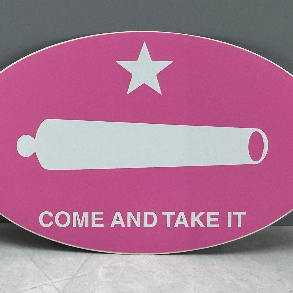 Pink Come and Take It Oval Sticker – Texas Cannon Decal | Gonzales TX Souvenir