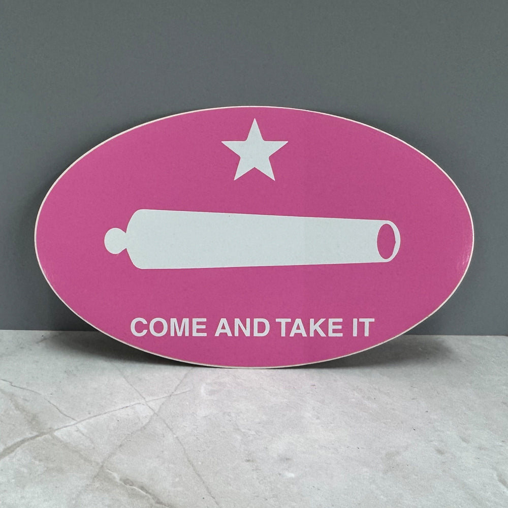 Pink Come and Take It Oval Sticker – Texas Cannon Decal | Gonzales TX Souvenir