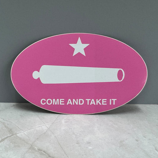 Pink Come and Take It Oval Sticker – Texas Cannon Decal | Gonzales TX Souvenir