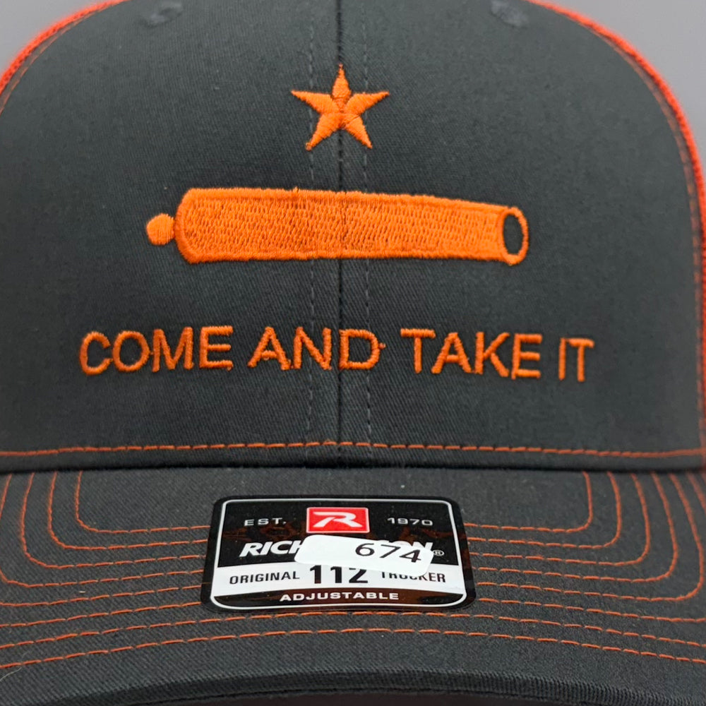 Come and Take It Richardson 112 Trucker Hat – Charcoal/Orange