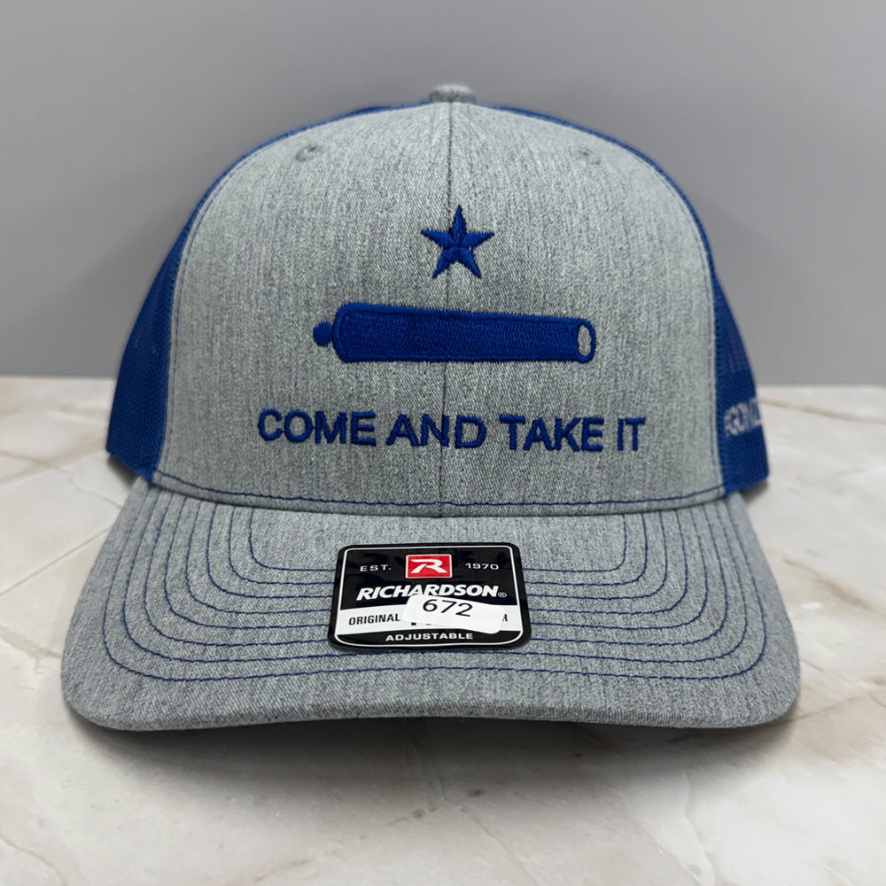 Come and Take It Richardson 112 Trucker Hat – Heather Grey/Royal